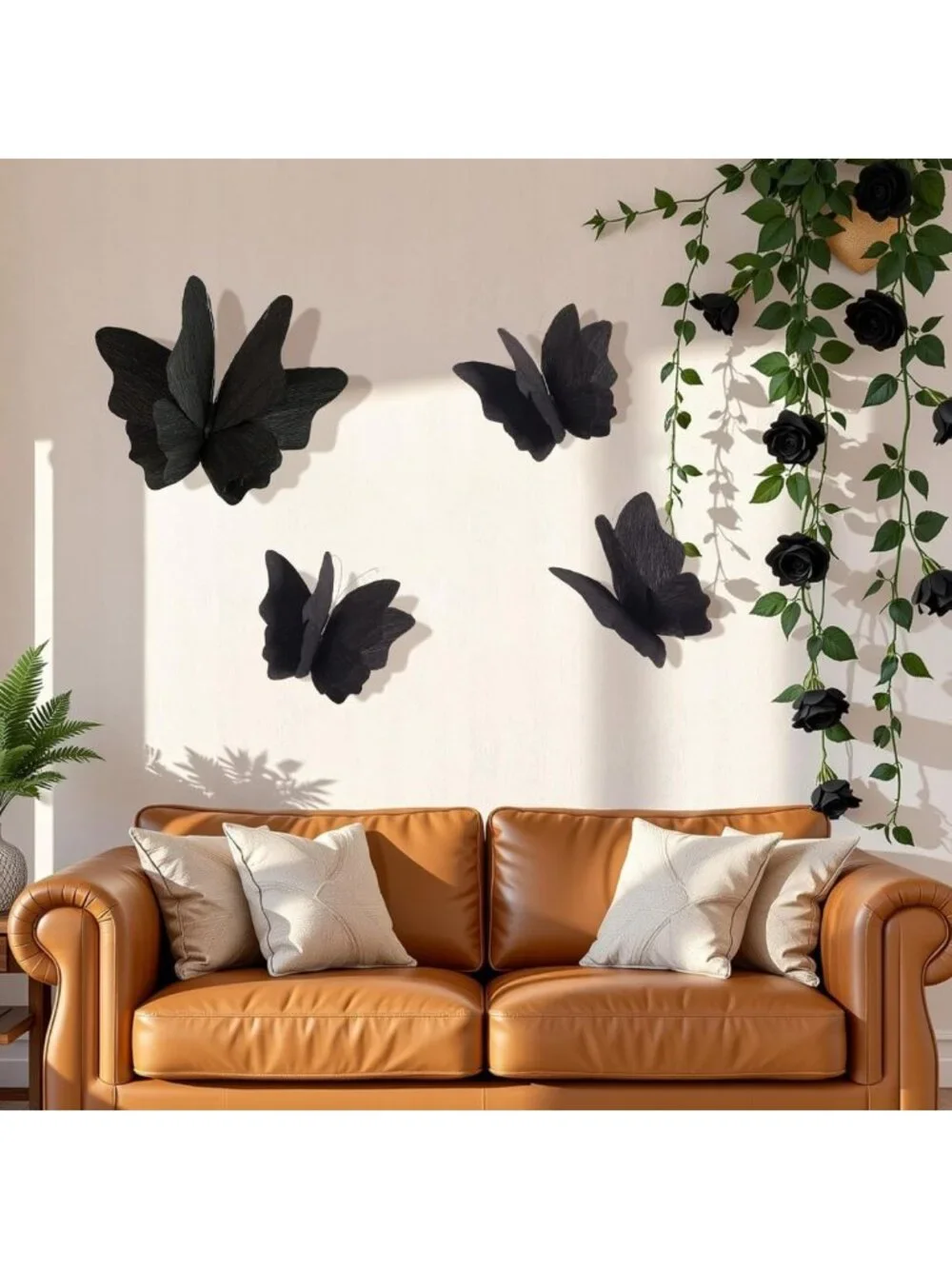 3D Black Butterfly Party Decorations - 4 Pcs Crepe Paper Hanging Decor for